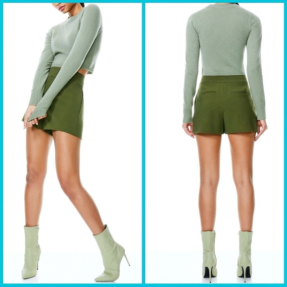 Alice + Olivia Luna Wool Blend Sage Green Cropped Pullover Sweater Top - Picture 14 of 16